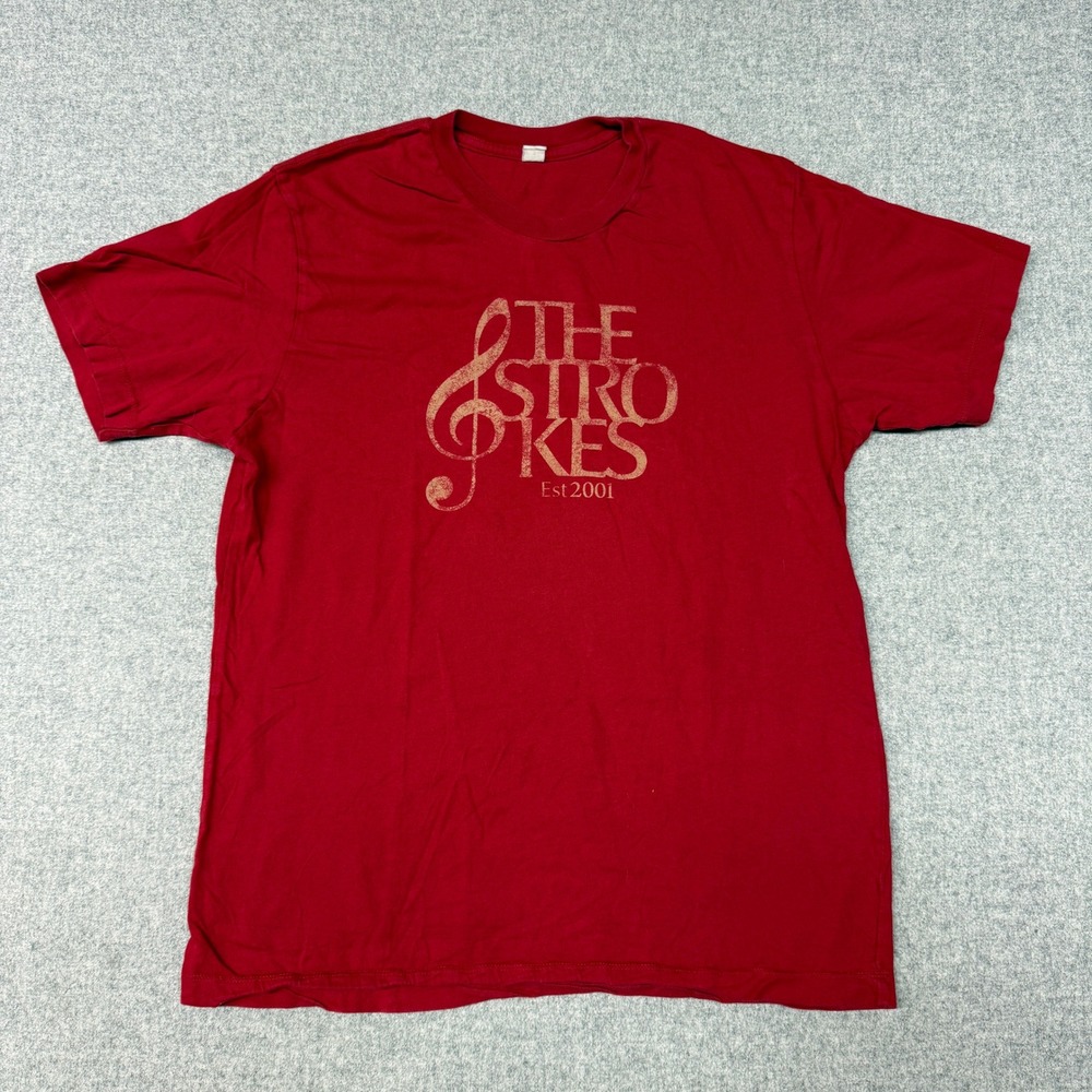 The Strokes Band T-Shirt Size Large Red Graphic Est 2001 Treble Clef Rock Tee